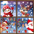 Christmas window stickers with Santa, Reindeer, and Snowman for festive glass decoration - 4-Pack Combination BQ374+(376-378)