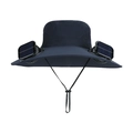 Solar powered dual fan sun hat in navy blue with wide brim and adjustable chin strap - Navy Blue