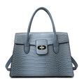 Blue crocodile embossed leather tote bag with gold twist lock and top handles - Blue