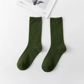 Dark green ribbed crew socks for women in pure cotton with a solid candy color finish - Army Green