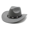 Detail of grey wool cowboy hat featuring a black leather band with silver metal conchos - M(56-58cm) / Gray
