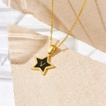 Golden titanium necklace with black star pendant featuring the letter V engraving - Letter V Style (D112)