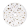 Mini 38cm white plush Christmas tree skirt with golden snowflake and star patterns - White With Gold Snowflake