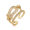 Double layered gold ring featuring horseshoe design with cubic zirconia and adjustable band - Adjustable Open / Double Layer Horseshoe Open Ring (CE00827YH)