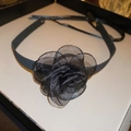 Elegant black organza rose choker necklace with velvet ribbon in a gift box - Style 23 - Black