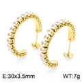 30mm gold stainless steel C-shaped hoop earrings with square white zircon stones - Gold-30x3.5mm(KE104538-KFC)