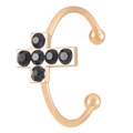 Minimalist gold-plated cross ear cuff with black rhinestones and polished finish - KC Gold Black Cross Style (N-858)