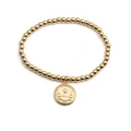 Golden beaded bracelet with a circular beetle scarab pendant and sparkling white zircon stone - Scarab Pendant Style / Gold (0800YS)