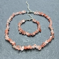 Irregular warm orange natural stone crystal necklace and bracelet set for women - Bracelet / Watermelon Quartz