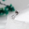 Pendiente de plata 4mm de acero con circonita de 6 garras y cierre de rosca de bola - Blanco (Pieza Única)