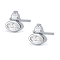 Close-up of S925 silver stud earrings with marquise-cut stones and tiny round diamonds - Silver White Zirconia