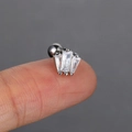 Silver stainless steel cartilage earring with micro-set rectangular clear zircons - Style 3 / Silver