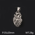 Realistic anatomical heart pendant in silver finish, 35x20mm stainless steel jewelry - Boiled Black Pendant / Black