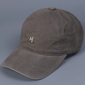 Macro shot of white H embroidery detail on washed dark grey cotton baseball cap - M (56-58cm) / Light Coffee