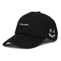 Schwarze Baumwoll-Baseballkappe mit weißer OUYIXIANG-Stickerei und Graffiti-Lächeln-Design - Verstellbar / Schwarz