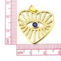 Golden heart tree cross pendant with blue zircon and size ruler scale measurement - #6 Evil Eye Heart