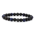 Detailansicht der Perlen mit blauem Tigerauge, mattem Onyx und schwarzen Lavastein-Perlen - Lavastein + Mattschwarz + Blaues Tigerauge