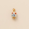Square ceramic bead charm with red hand-painted floral pattern and gold metal hardware - Enamel Cherry