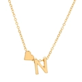 Golden necklace with letter N pendant and small heart on a delicate chain link - Letter N (10030)
