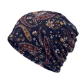 Navy blue paisley knit slouchy beanie hat with vintage orange and red patterns - Dark Blue Bohemian Paisley (28#)