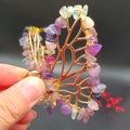 Rose gold butterfly hair claw clip with multi-color natural crystals and amethysts - Fluorite Gold Butterfly