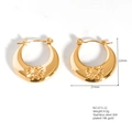 Golden crescent moon earrings in 18k gold plated stainless steel with daisy flower relief - Little Daisy Embossed Style (22x21mm)