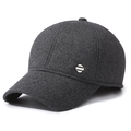 Dark grey herringbone baseball cap for men with a metallic side logo and thick warm fabric - Adjustable / Gray