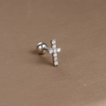 Silver cross cartilage stud with clear zircons and a secure ball screw back closure - Silver White Zirconia (Cross Shape)