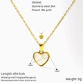 Collana in acciaio inossidabile placcato oro 18K con pendente a cuore bianco, 45 più 5 cm - Cuore in Stile Madreperla Bianca (SN394G)