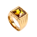Men's gold-plated stainless steel ring with a square yellow faceted gemstone inlay - US 9 / Gold Yellow Gemstone
