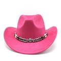Detail eines rosaroten Western-Cowboyhuts mit dekorativem Perlenband im Ethno-Stil - M (56-59cm) / Rosarot Wildleder