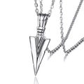 Macro view of silver hexagram arrow pendant with industrial geometric stripes and chain - Silver Arrow + 60cm Chain