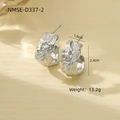 French vintage textured titanium steel C-shape earrings with rhinestones from 45-degree angle - 18K Gold / Silver