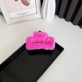 Plush square hair claw clip in vibrant rose red faux fur for elegant winter hairstyling - Medium Rose Red (approx. 10cm)