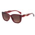 Stylish oversized square red transparent sunglasses with gold twisted metal temples - C03 Red Brown