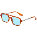 Retro double-bridge aviator sunglasses with transparent orange frames and blue lenses - Orange Frame Silver Leg Blue Lens