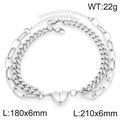 Set bracciali per coppia con ciondolo a cuore magnetico e catena a maglie d'argento - Colore Acciaio (KB208404-Z)