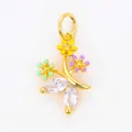 Pendentif fleur en émail coloré avec zircons marquise sur monture dorée chic - Style F / Or