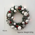 45cm Christmas wreath with silver ornaments, pine cones, berries and warm LED lights - 45cm Silver White Sprayed Wreath with Lights