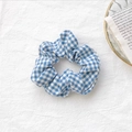 Blue and white gingham checkered oversized scrunchie hair tie in soft cotton fabric - Blue