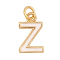 Golden letter Z alphabet pendant with white enamel inlay and small hanging loop - White - Letter Z