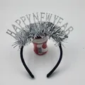 Detail of silver glitter Happy New Year headband with sparkling tinsel fringe for party - Style 17-Silver Letters Tinsel