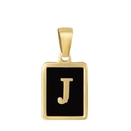 Minimalist 18K gold plated stainless steel necklace with black rectangle pendant letter J - Letter J