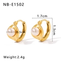 18K gold-plated stainless steel flower hoop earrings with white pearls, 1.7cm diameter - Streamlined Pearl Earrings (NB-E1502)