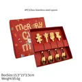 Goldenes Weihnachts-Kaffeelöffel-Set mit 4 Anhängern in roter festlicher Geschenkbox - 4-teiliges Weihnachtslöffel-Set-Gold