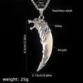 Men's silver wolf tooth pendant necklace in stainless steel and white acrylic - Wolf Tooth No.41 + 70cm Steel Chain