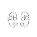 Macro shot of silver-colored abstract face-shaped metal stud earrings for women - Abstract Face / Steel