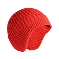 Berretto classico in maglia rossa con trama a coste verticali e protezione per le orecchie - Senza Tesa Rosso