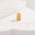 Minimalist S925 sterling silver gold cylinder bead with three rows of pavé zircons - 3.5x5.5mm / Gold Small