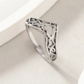 Minimalist stainless steel V-shaped open ring featuring hollow heart patterns and polished silver finish - US 6 / Steel